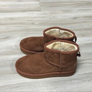 Princess Polly | Cozy Brown Suede Ankle Boots with Faux Fur Lining | Size 10
